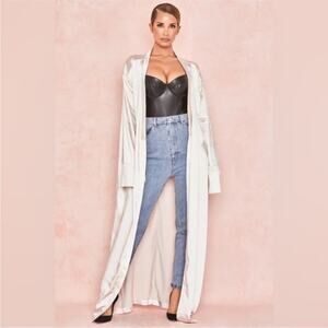 HOUSE OF CB Leilani Cream Silky Duster Cardigan Elegant Satin Long Coat